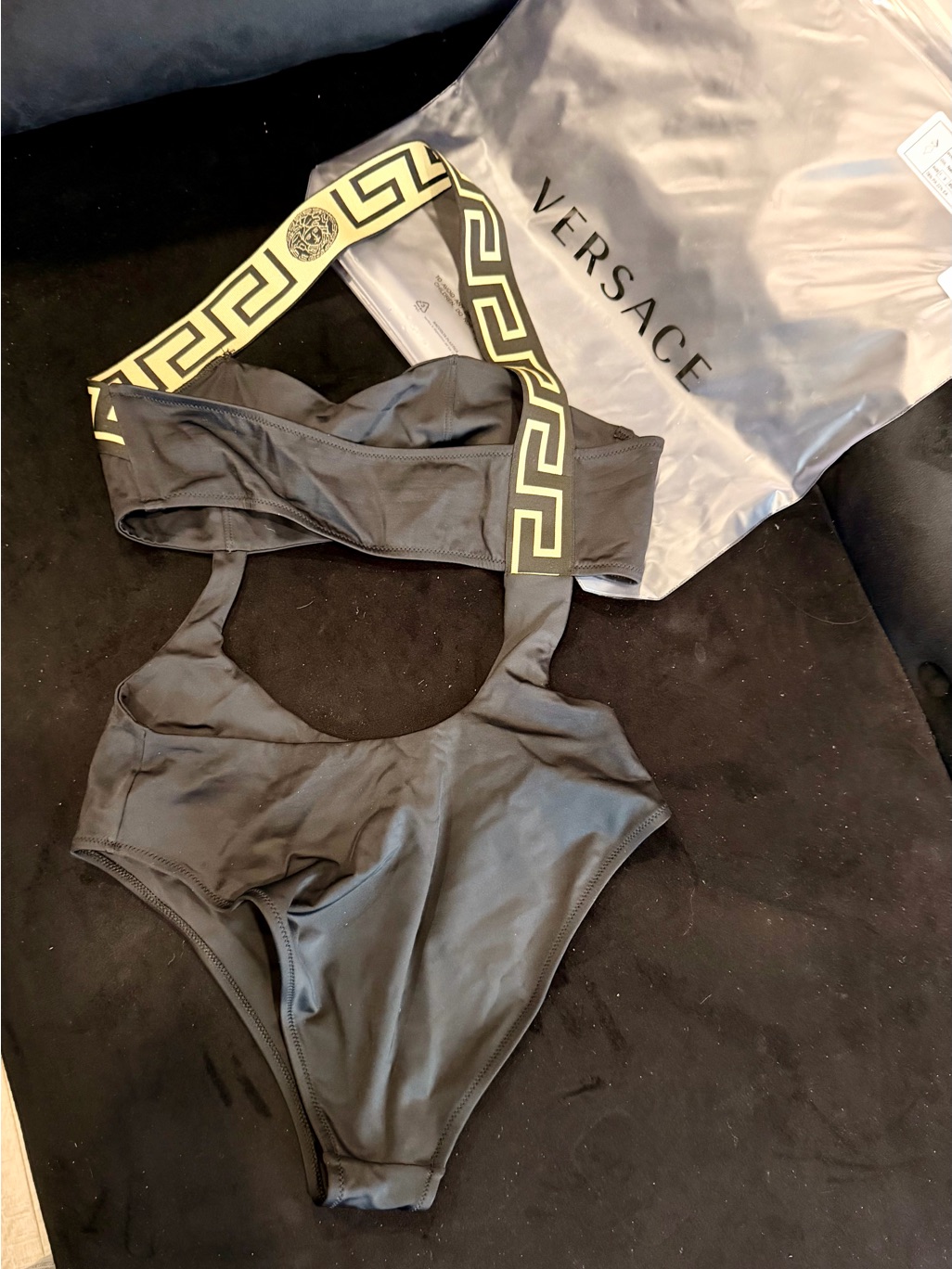 Econyl Versace Women’s Black One-Piece Swimsuit With Logo Strap Nwt